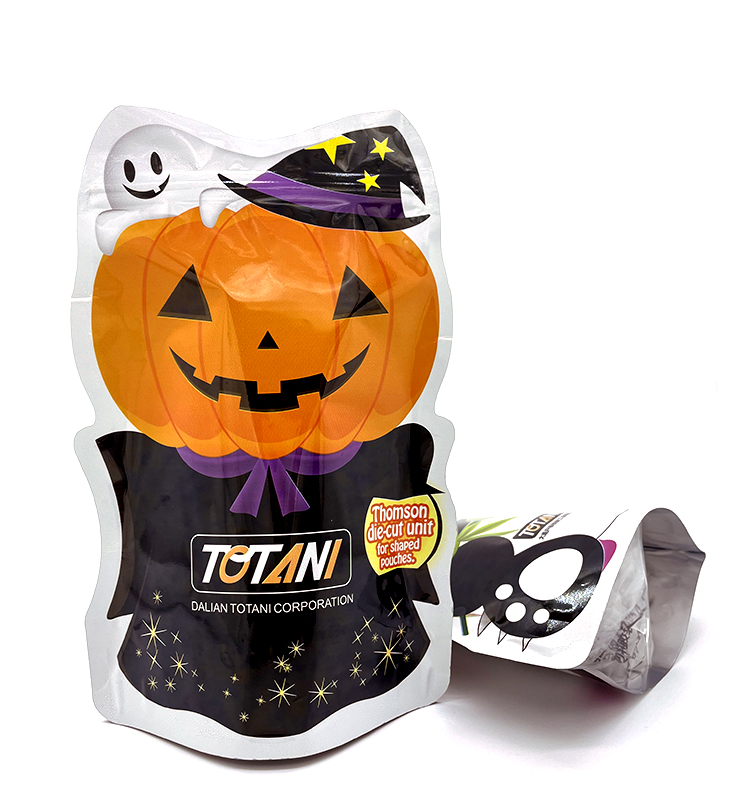 Sacs en Mylar de forme personnalisée, impression personnalisée, anti-odeur, fermeture éclair, pochette de collation debout, emballage de bonbons pour Halloween
