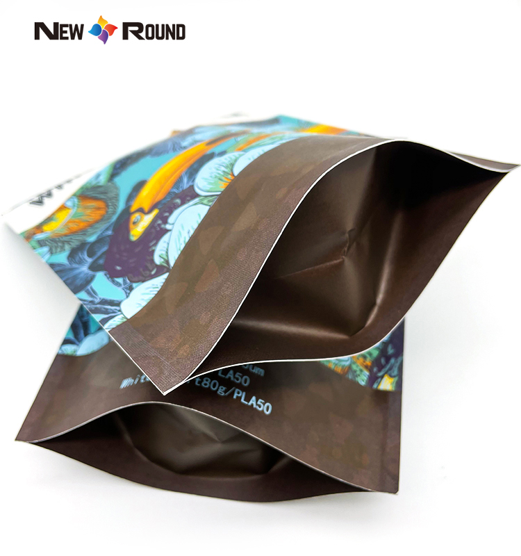 100% biodégradable PLA écologique compostable de qualité alimentaire Snack Stand Up sac Kraft Ziplock Zipper Stand Up pochette en papier