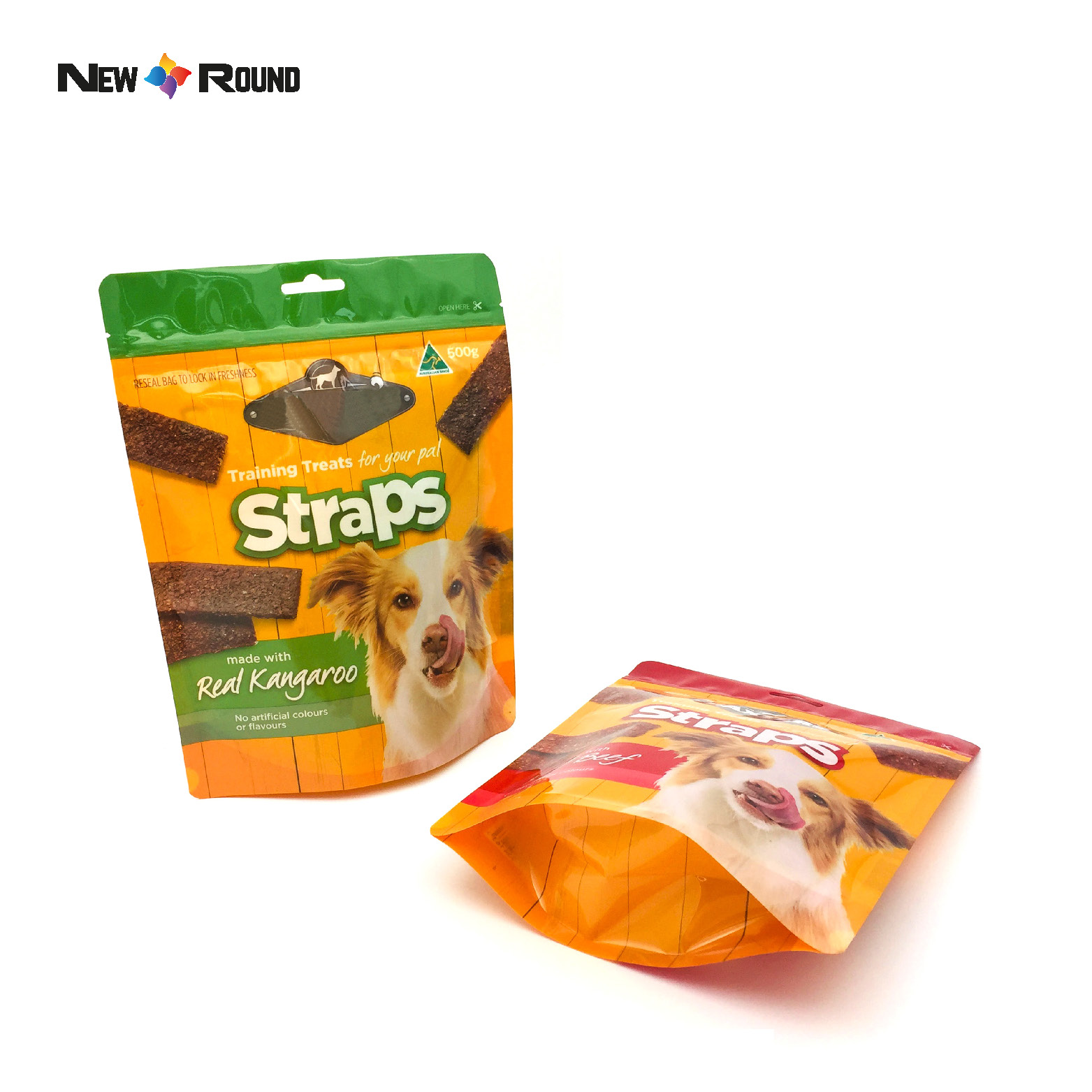 Pochettes debout réutilisables, emballage alimentaire personnalisé à fermeture éclair, sac de nourriture pour animaux de compagnie, sac en Mylar mat, emballage de fenêtre, sac en plastique alimentaire