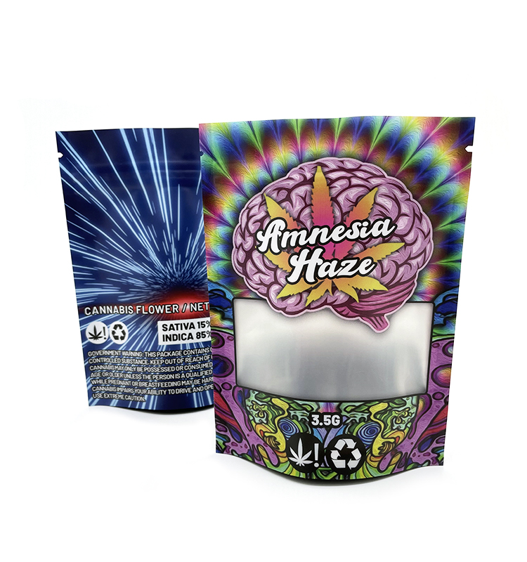 Pouche à preuves odorce Gummies Candy Sugar Food Emballage Sacs Mylar imprimés numériques personnalisés 3,5 g avec fermeture éclair et fenêtre