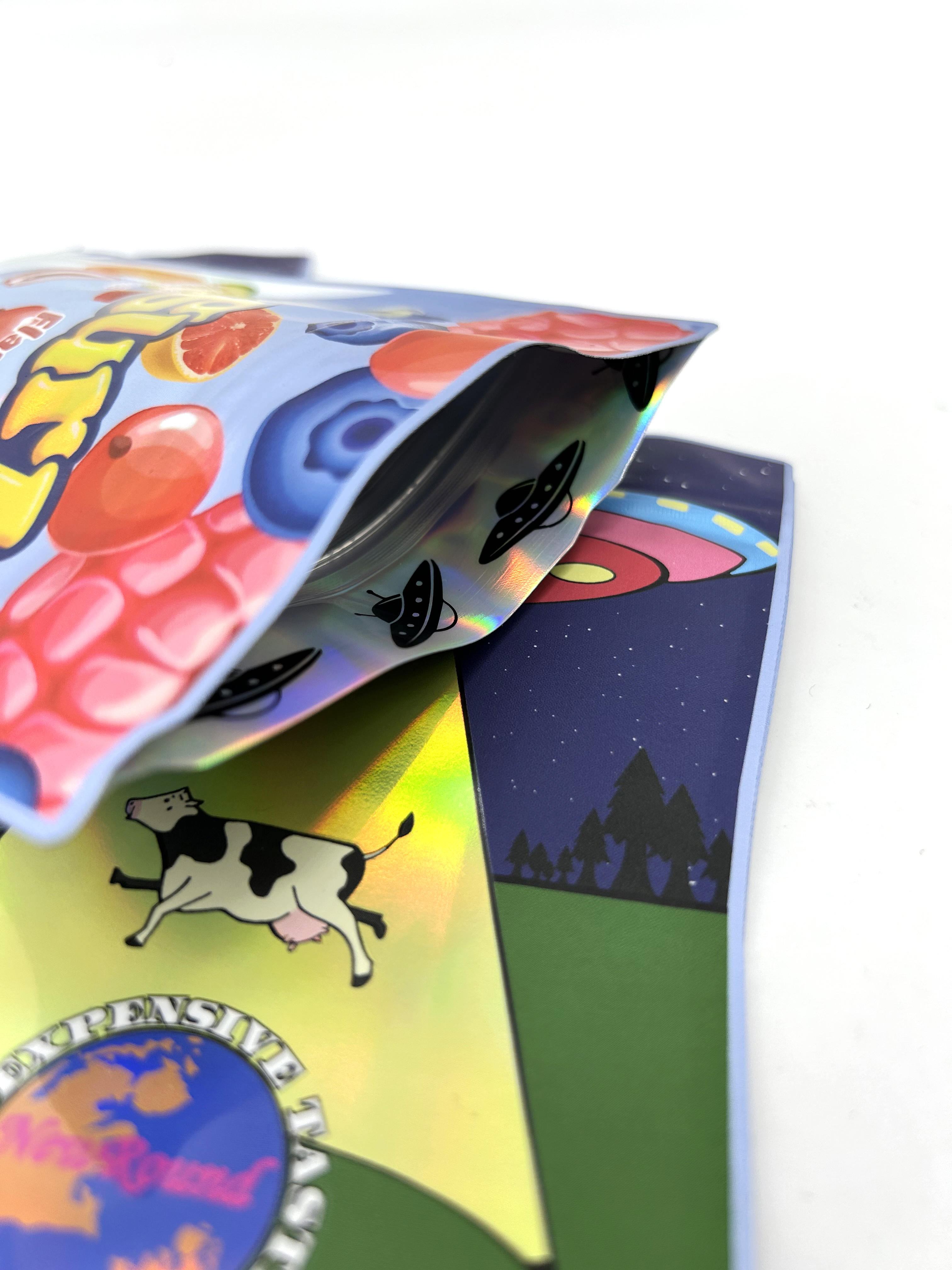 Polygone refermable personnalisé pour aliments de bonbons, sacs en Mylar découpés à fermeture éclair, pochette en forme