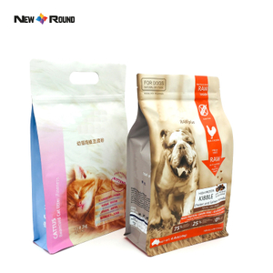Pochette en plastique imprimée personnalisée, grande taille 5kg 10kg 15kg, poignée à fond plat, fermeture éclair refermable, sacs d'emballage alimentaire pour chiens de compagnie