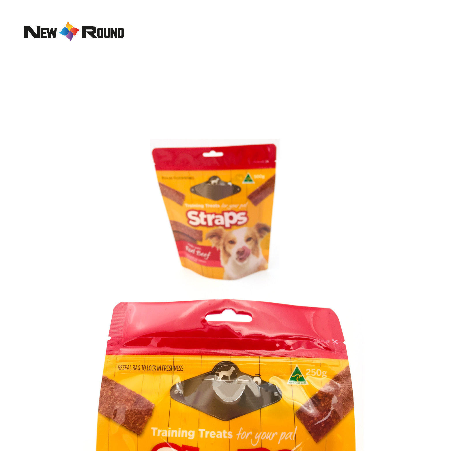 Pochettes debout réutilisables, emballage alimentaire personnalisé à fermeture éclair, sac de nourriture pour animaux de compagnie, sac en Mylar mat, emballage de fenêtre, sac en plastique alimentaire