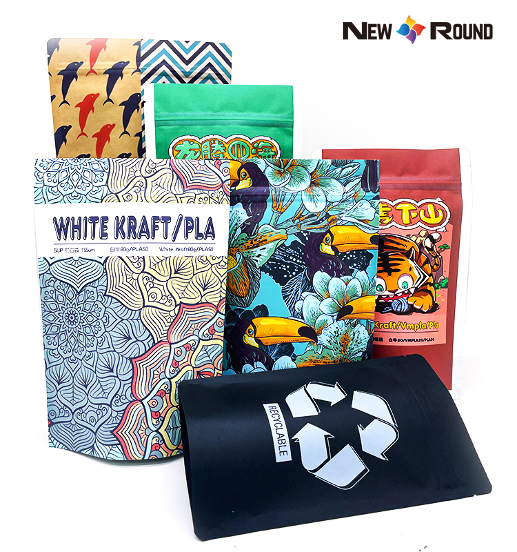 Sacs écologiques compostables, emballage PLA biodégradable, pochette à fermeture éclair, sac d'emballage alimentaire en papier Kraft artisanal à fermeture éclair