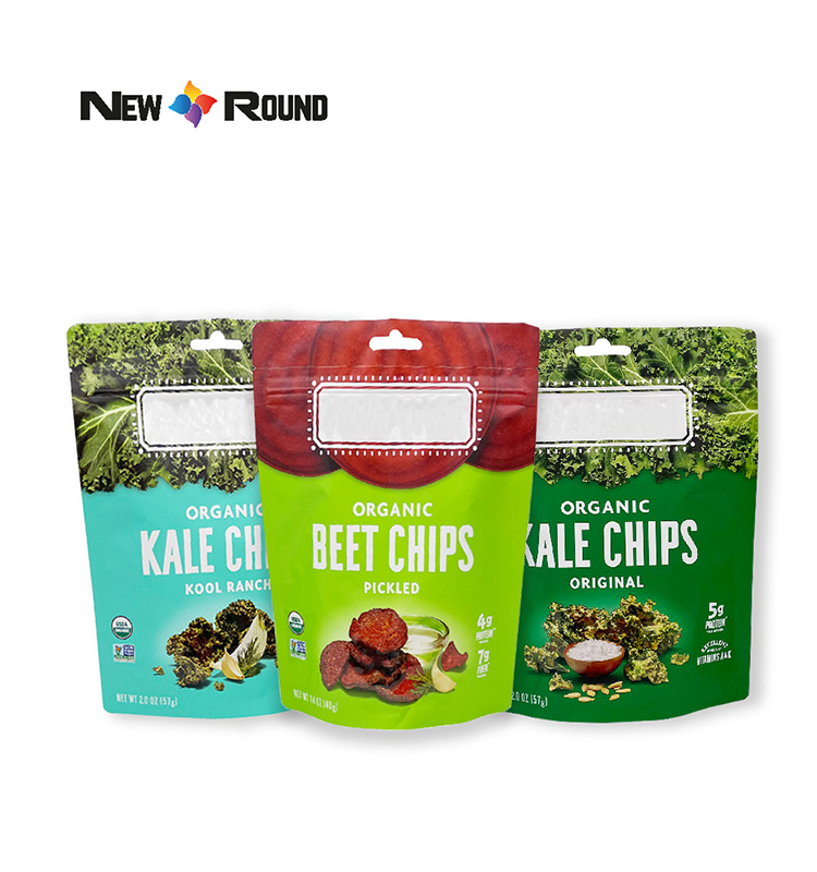 Sacs debout personnalisés, sacs en plastique laminés en Mylar, sac d'emballage de chips de légumes et de pommes de terre à fermeture éclair pour aliments