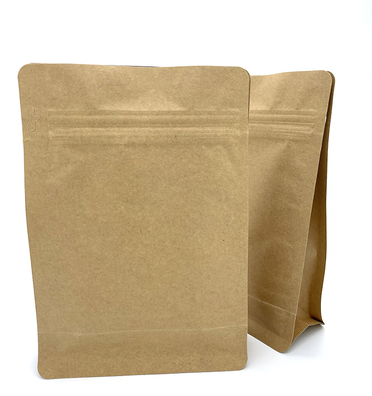 Kraft Stand Up pochette à fond plat pour la farine de noix de riz alimentaire avec fermeture à glissière 