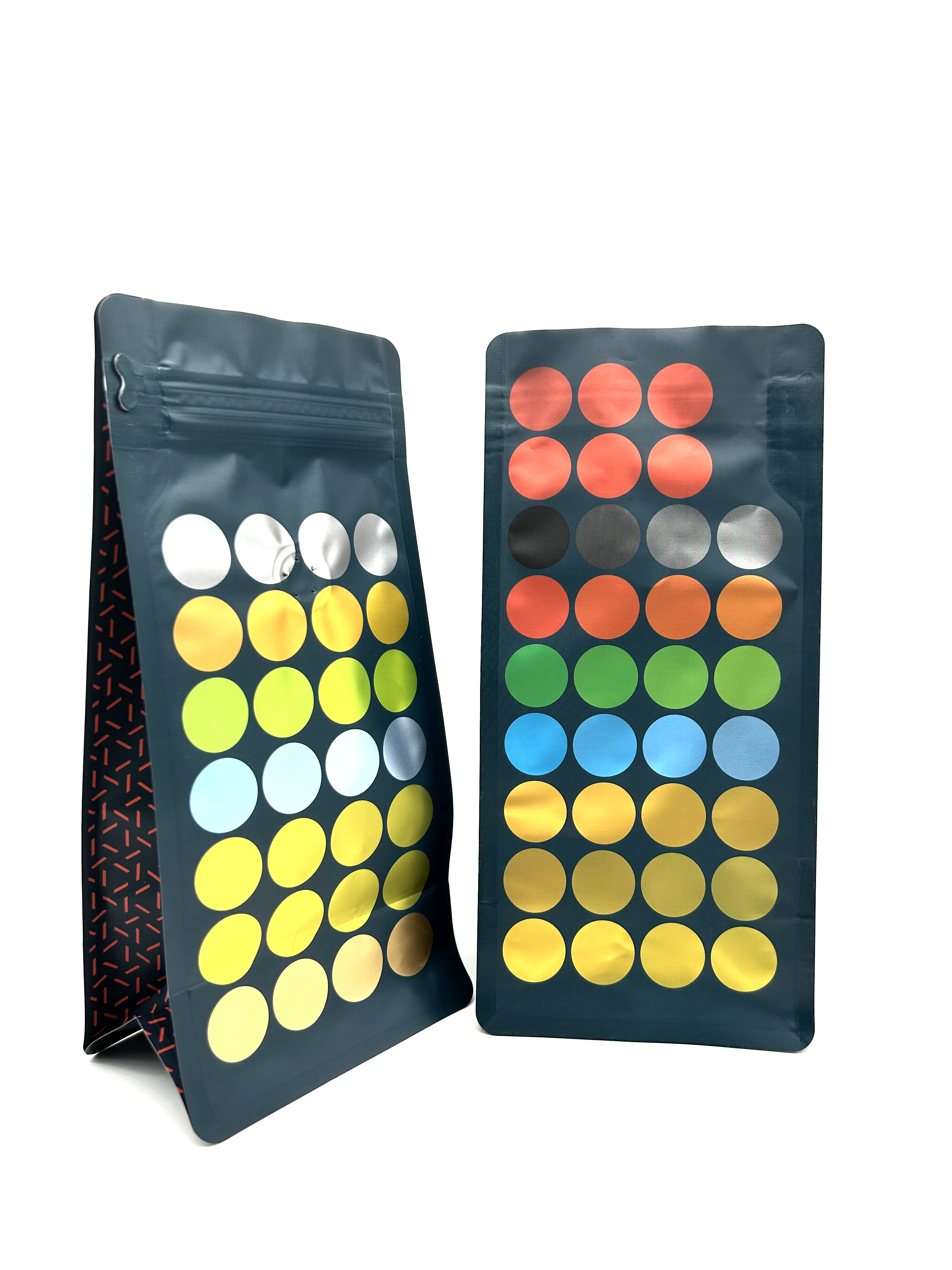 Pochette à café debout en plastique à fond plat, emballage de grains de café, sac noir givré à fermeture éclair avec Valve, 250g 500g 1kg