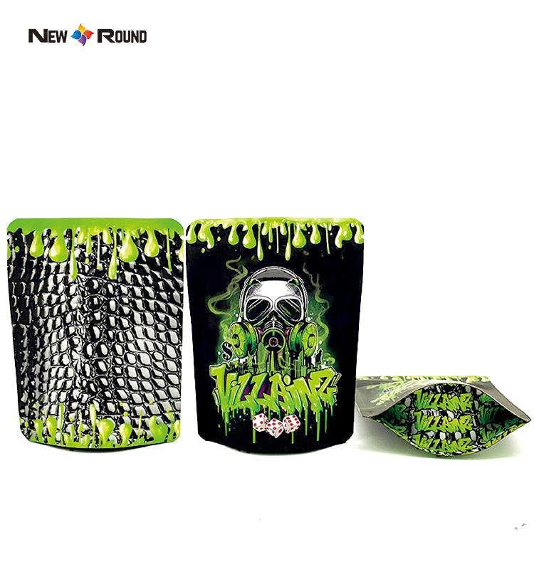 Sac à fermeture éclair de sortie noir mat, emballage de bonbons et de biscuits, résistant aux odeurs, sacs en Mylar épais de 3.5g