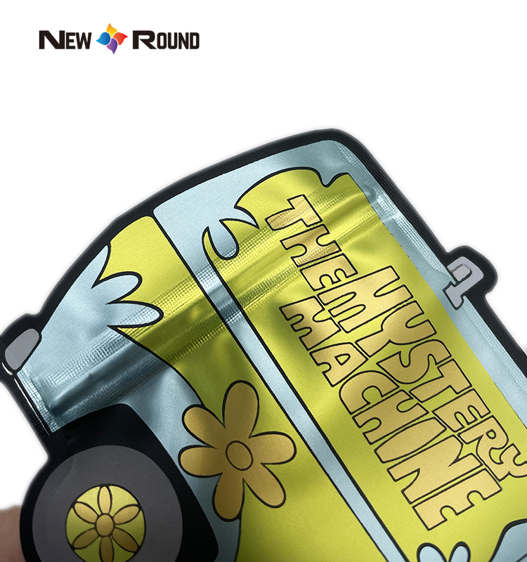 Emballage en plastique refermable imprimé personnalisé, forme spéciale irrégulière, biscuits découpés à fermeture éclair, sacs en Mylar anti-odeur de 3.5g