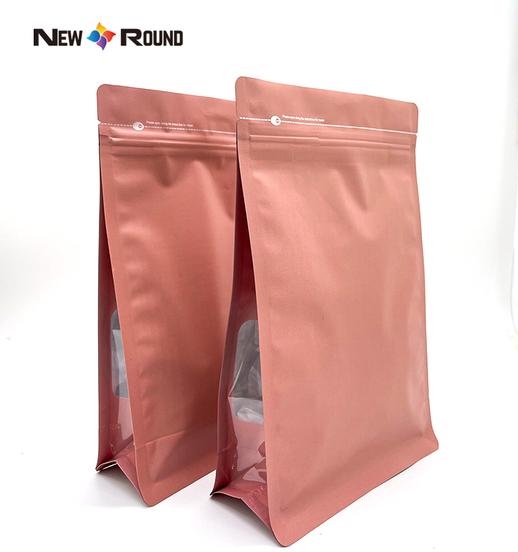 Pochette en plastique refermable à fond plat, sac d'emballage alimentaire avec fenêtre, vente en gros