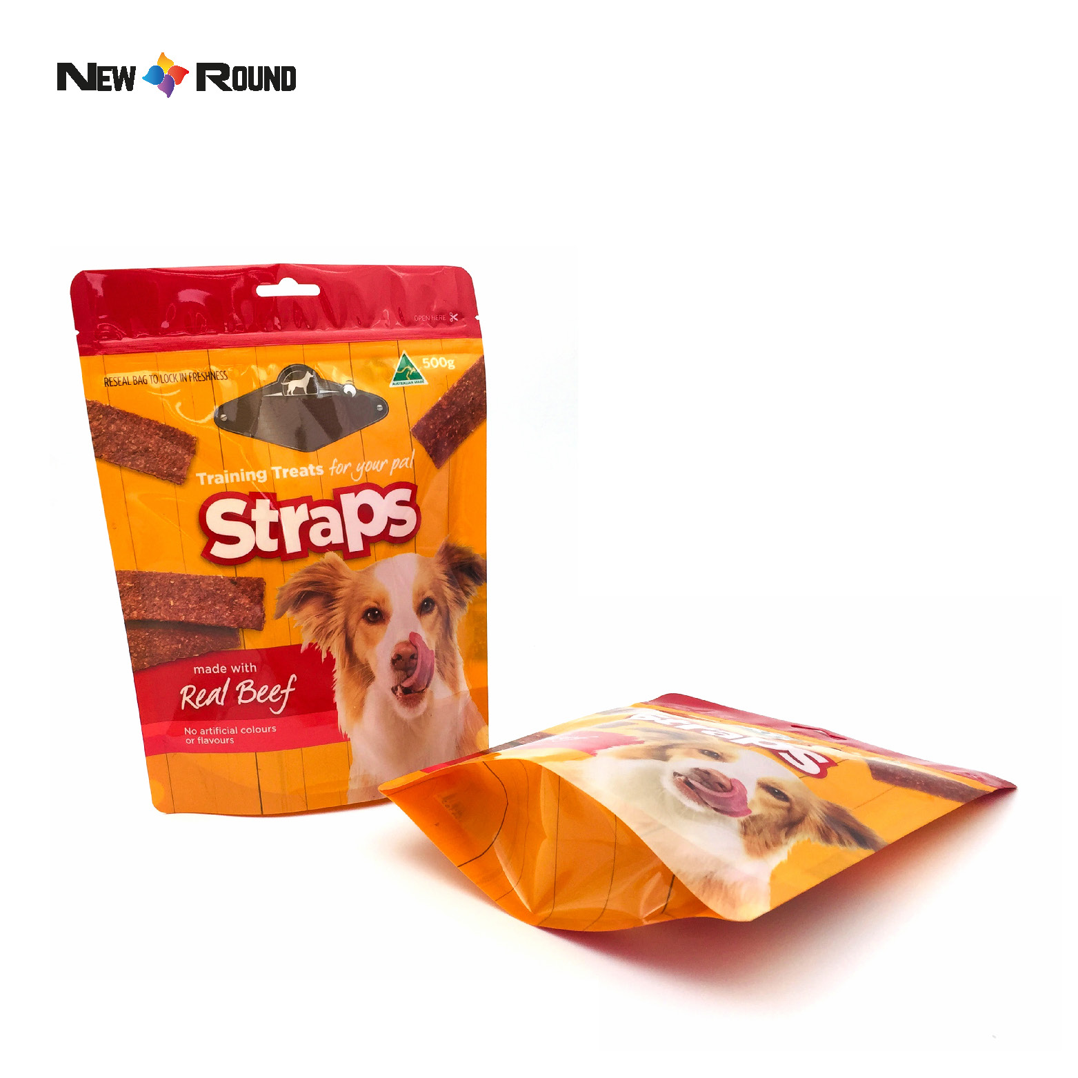 Pochettes debout réutilisables, emballage alimentaire personnalisé à fermeture éclair, sac de nourriture pour animaux de compagnie, sac en Mylar mat, emballage de fenêtre, sac en plastique alimentaire