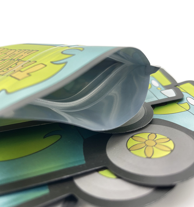 Emballage en plastique refermable imprimé personnalisé, forme spéciale irrégulière, biscuits découpés à fermeture éclair, sacs en Mylar anti-odeur de 3.5g