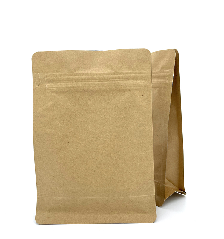 Kraft Stand Up pochette à fond plat pour la farine de noix de riz alimentaire avec fermeture à glissière 