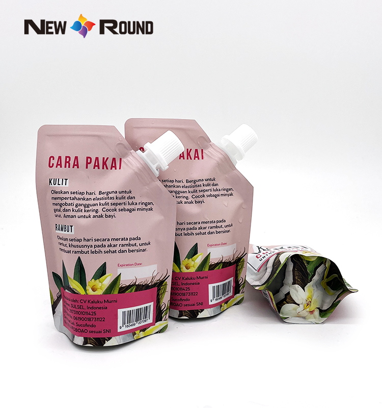 La pochette d'emballage d'huile de bec debout laminée imprimée par coutume se lève avec le bec pour la poche pure d'emballage d'huile de noix de coco de 70ml