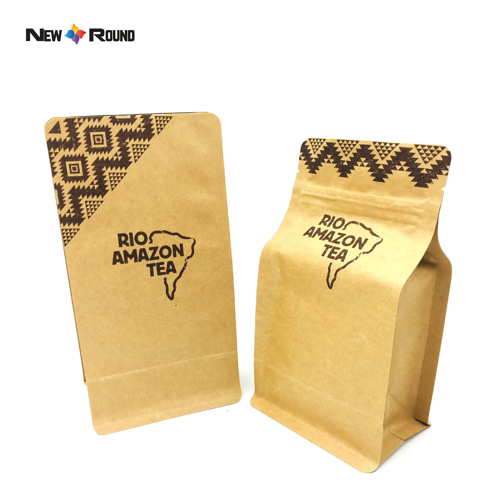 Sacs à fond plat biodégradables anti-odeur, sac d'emballage écologique en papier Kraft pour grains de café avec Valve à fermeture éclair et lien en étain