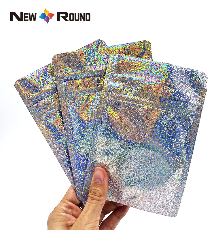 Sacs holographiques en Mylar au Laser, gomme comestible, emballage personnalisé en plastique résistant aux enfants avec fermeture à glissière thermoscellée