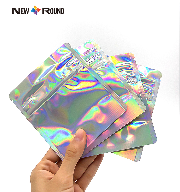 Sacs holographiques en Mylar au Laser, gomme comestible, emballage personnalisé en plastique résistant aux enfants avec fermeture à glissière thermoscellée