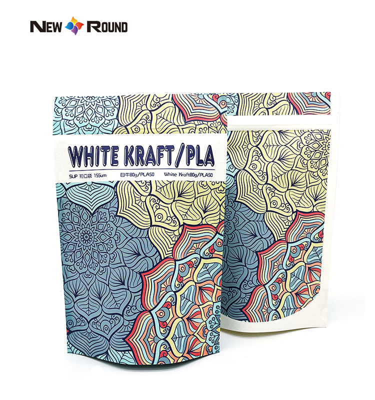 100% biodégradable PLA écologique compostable de qualité alimentaire Snack Stand Up sac Kraft Ziplock Zipper Stand Up pochette en papier