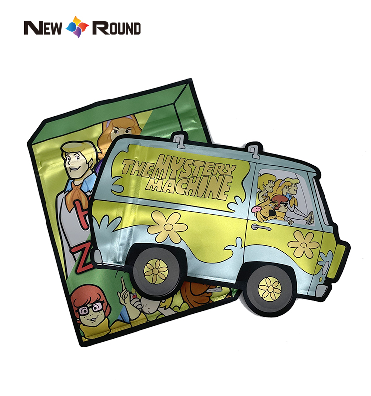 Emballage en plastique refermable imprimé personnalisé, forme spéciale irrégulière, biscuits découpés à fermeture éclair, sacs en Mylar anti-odeur de 3.5g