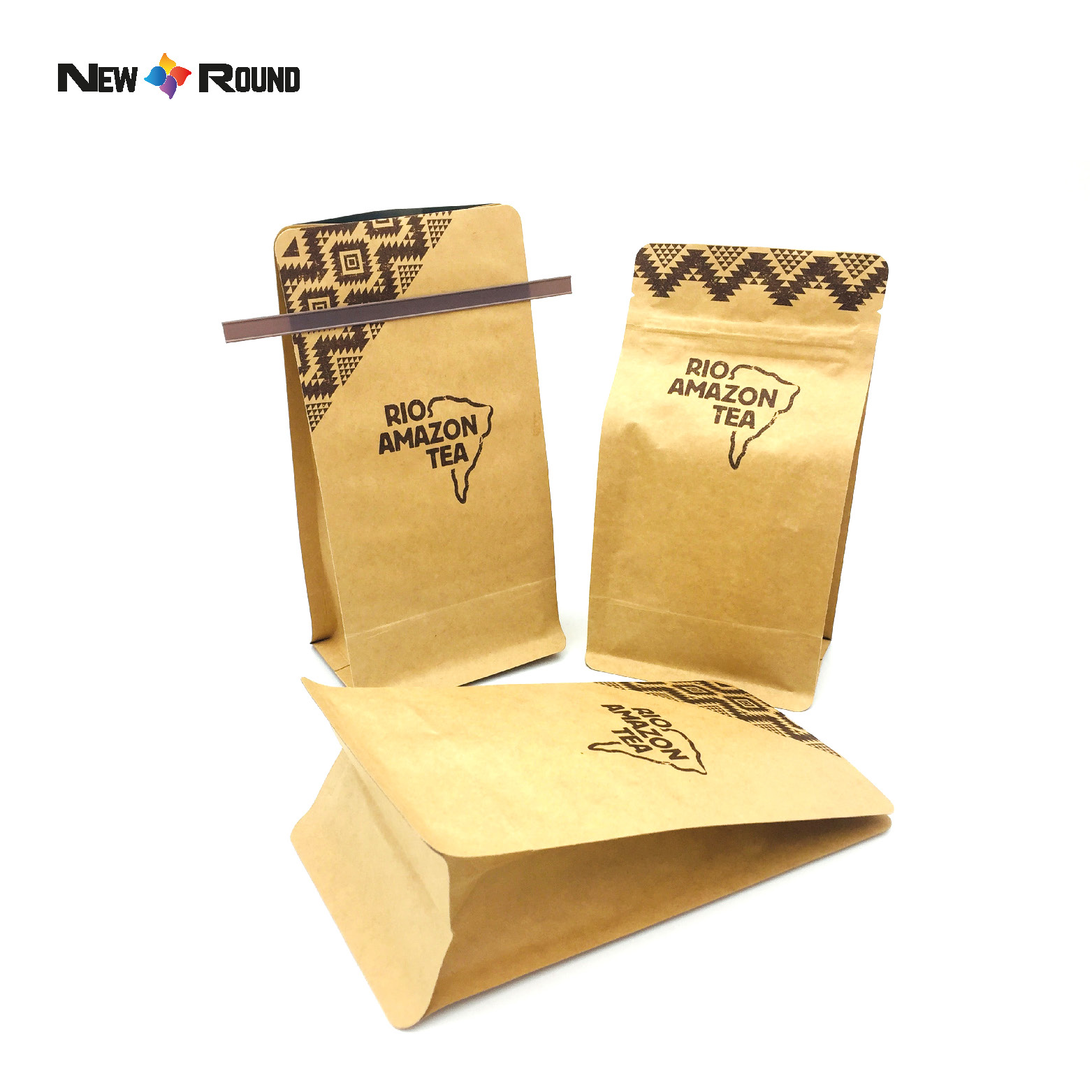 Sacs à fond plat biodégradables anti-odeur, sac d'emballage écologique en papier Kraft pour grains de café avec Valve à fermeture éclair et lien en étain