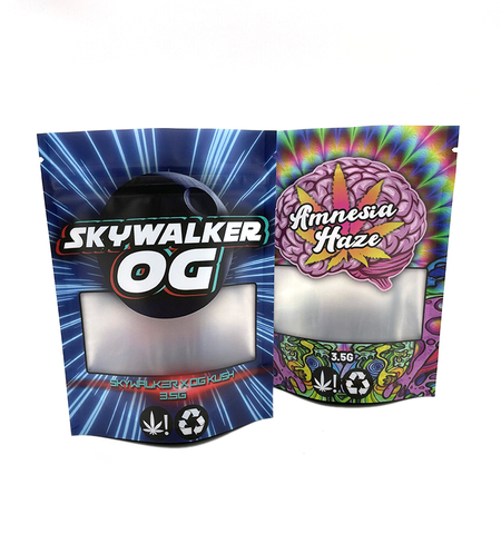 Pouche à preuves odorce Gummies Candy Sugar Food Emballage Sacs Mylar imprimés numériques personnalisés 3,5 g avec fermeture éclair et fenêtre