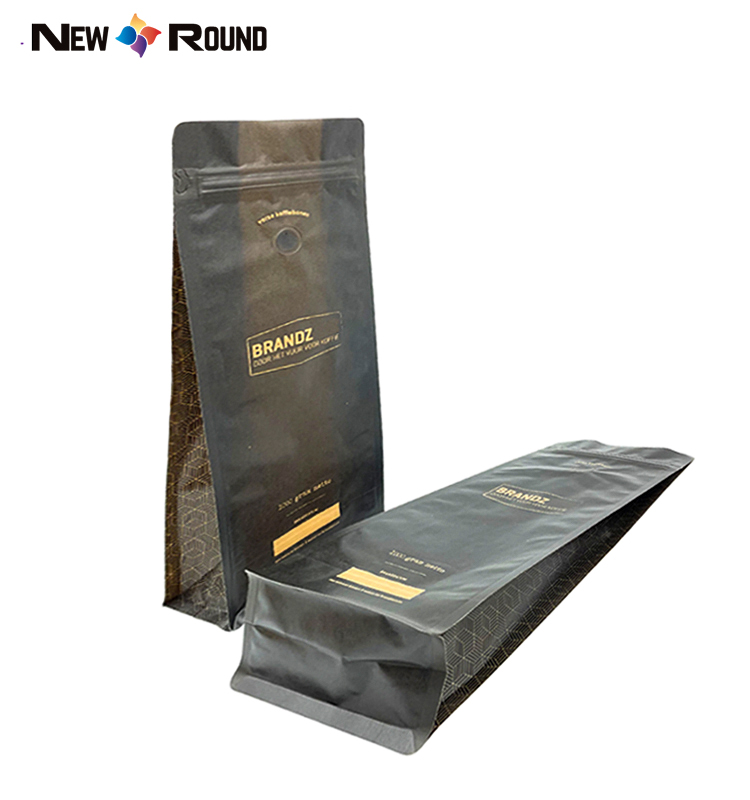 Papier Kraft à fond plat 500g, emballage imprimé personnalisé, biodégradable, compostable, emballage de grains vides, sac de café avec Valve
