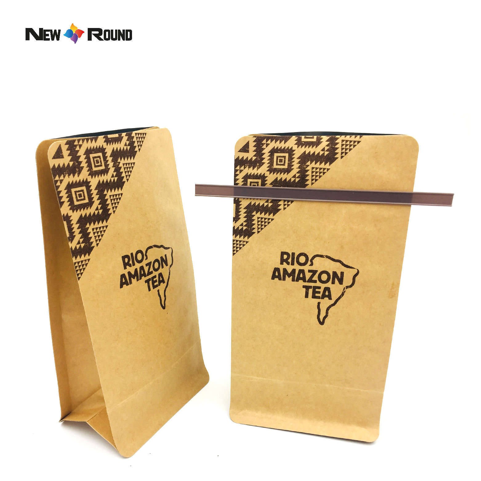 Sacs à fond plat biodégradables anti-odeur, sac d'emballage écologique en papier Kraft pour grains de café avec Valve à fermeture éclair et lien en étain