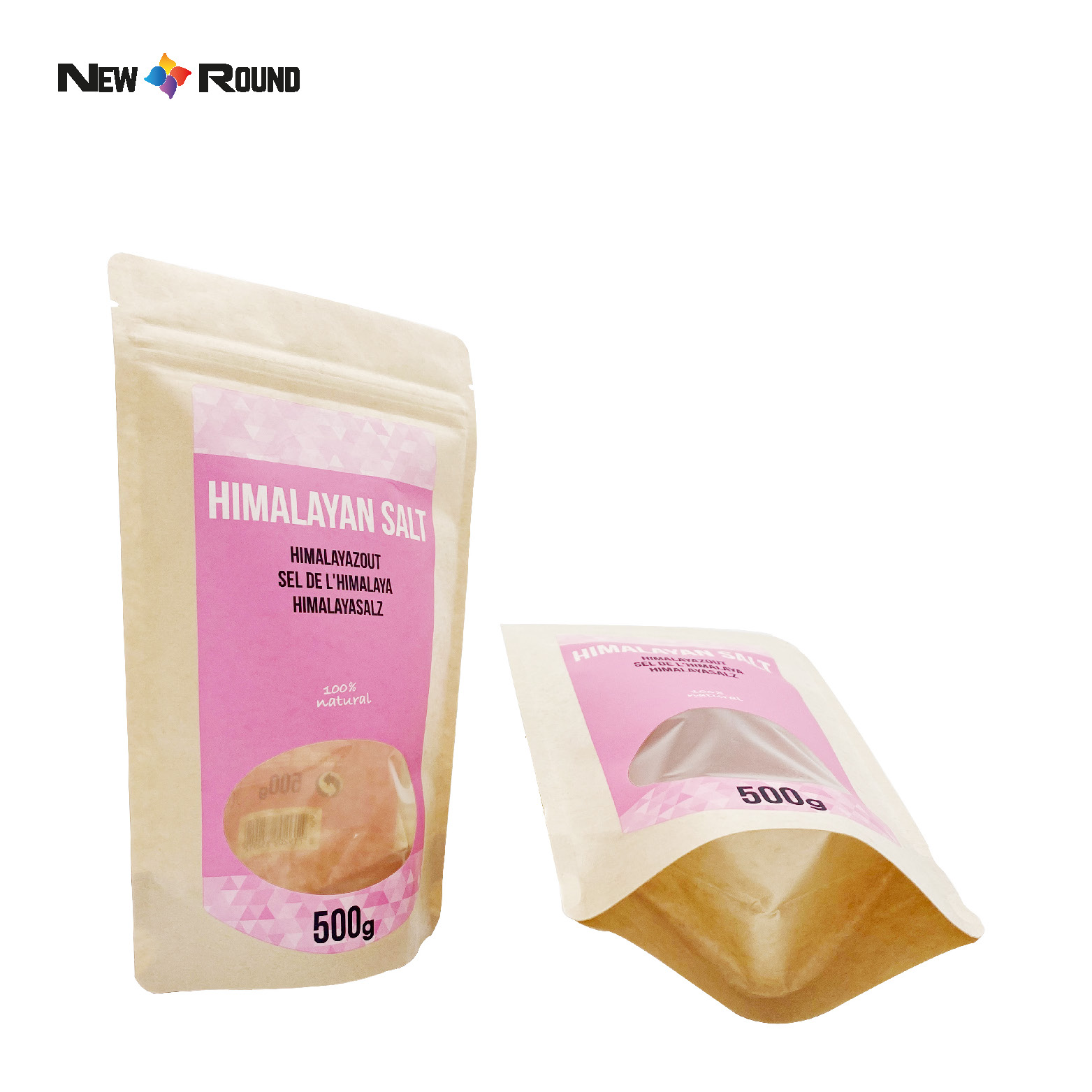 Papier kraft brun à fermeture éclair et papier artisanal blanc, pochettes debout, emballage alimentaire, sacs à fermeture éclair avec fenêtre