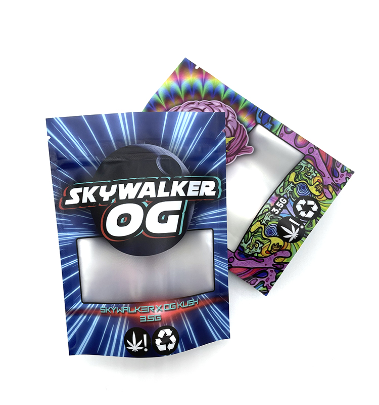 Pouche à preuves odorce Gummies Candy Sugar Food Emballage Sacs Mylar imprimés numériques personnalisés 3,5 g avec fermeture éclair et fenêtre