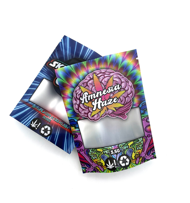 Pouche à preuves odorce Gummies Candy Sugar Food Emballage Sacs Mylar imprimés numériques personnalisés 3,5 g avec fermeture éclair et fenêtre