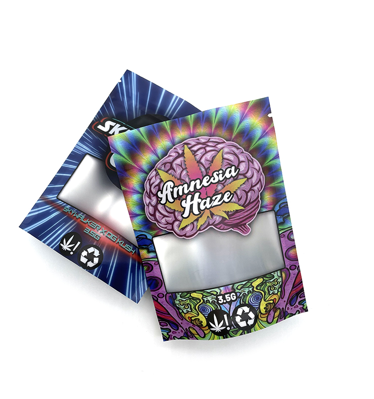 Pouche à preuves odorce Gummies Candy Sugar Food Emballage Sacs Mylar imprimés numériques personnalisés 3,5 g avec fermeture éclair et fenêtre