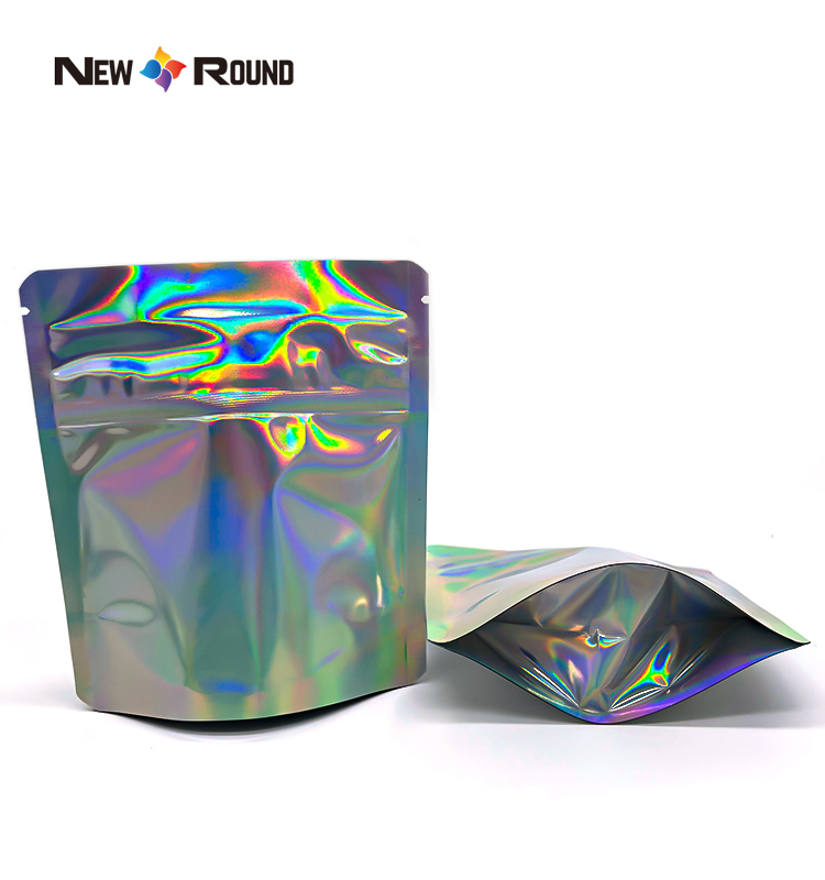 Sacs holographiques en Mylar au Laser, gomme comestible, emballage personnalisé en plastique résistant aux enfants avec fermeture à glissière thermoscellée