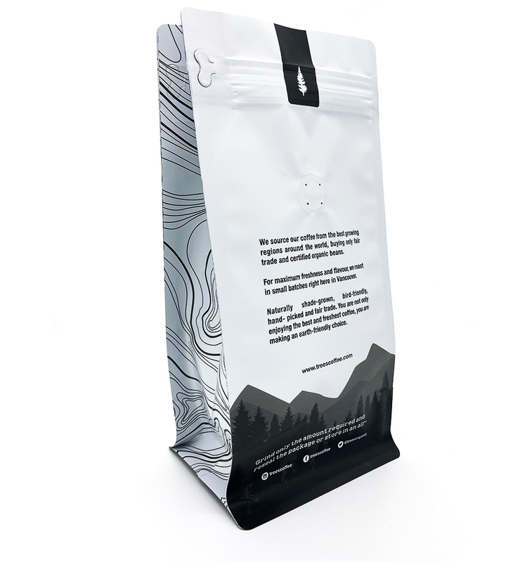 Sac à fond plat de qualité alimentaire, couleur imprimée personnalisée, anti-poussière, pour conserver les noix de café fraîches