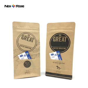 Emballage en plastique de sac de café de fond plat de grain torréfié de valve à sens unique de poche de papier kraft d'étiquette adaptée aux besoins du client