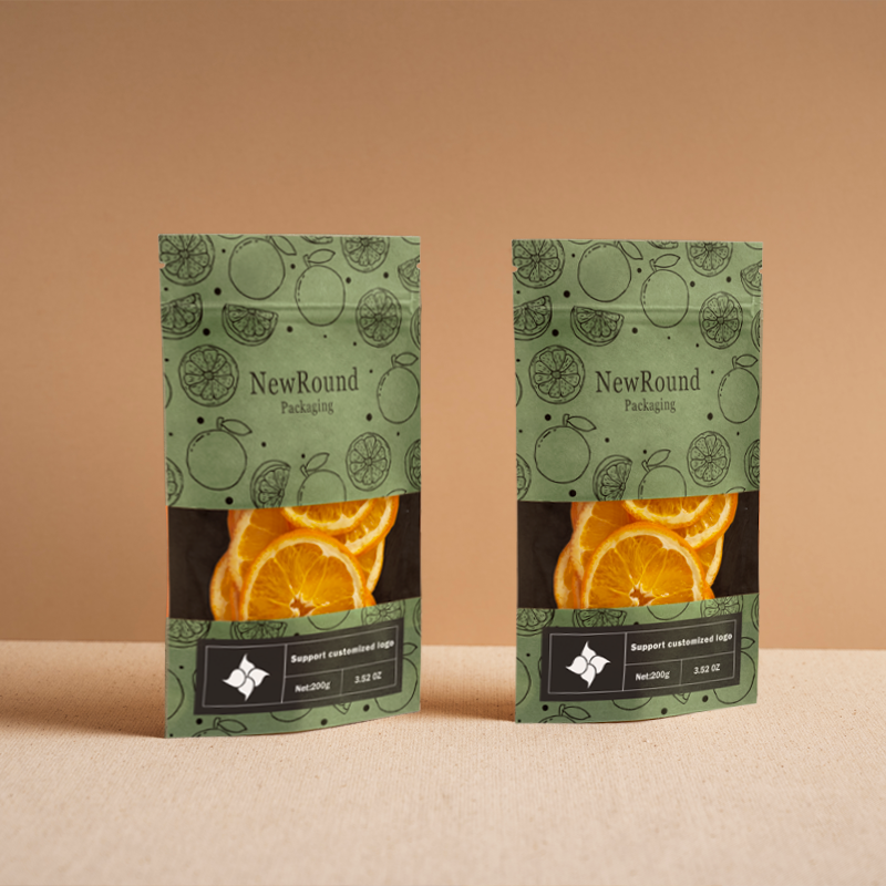 Sac d'emballage en papier kraft à fermeture éclair avec fenêtre