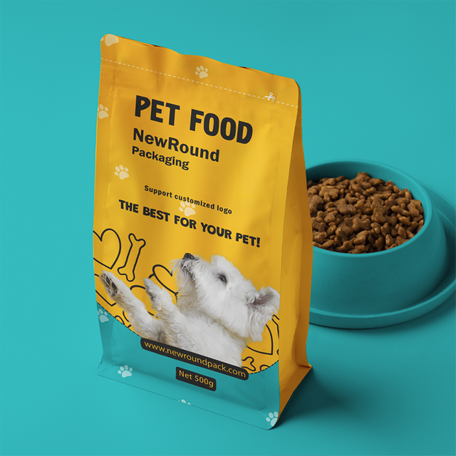 Sac de nourriture pour animaux de compagnie à fond plat debout à plat
