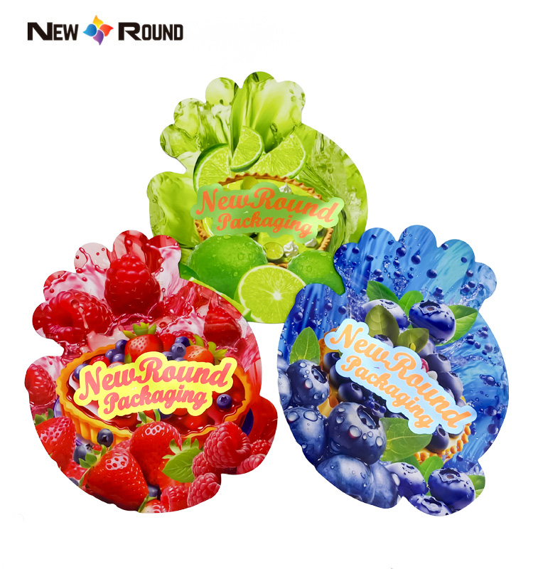Fabricant de pochettes spéciales en forme de fruits en gros, sacs refermables en Mylar