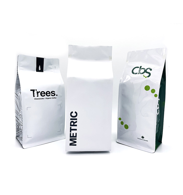 Pochette de café à fond plat, sacs d'emballage de grains de café vides personnalisés