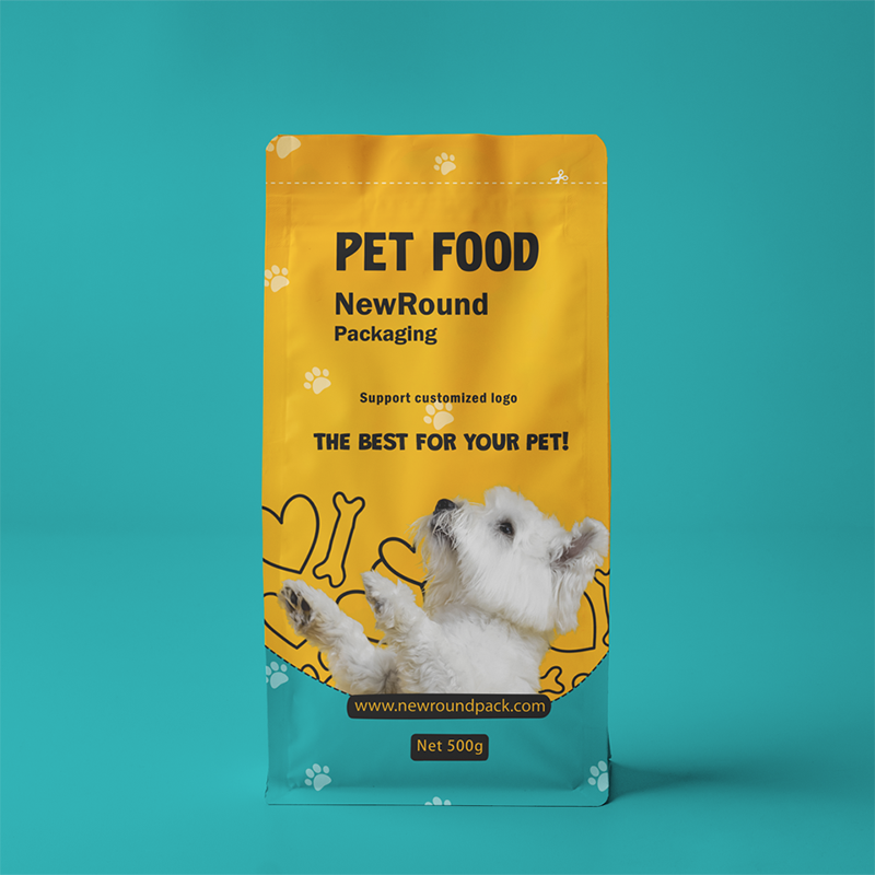 Sac de nourriture pour animaux de compagnie à fond plat debout à plat