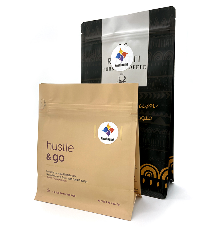 Le gousset latéral à fond plat refermable en gros imprimé personnalisé tient les sacs d'emballage de poche à fermeture éclair de café 