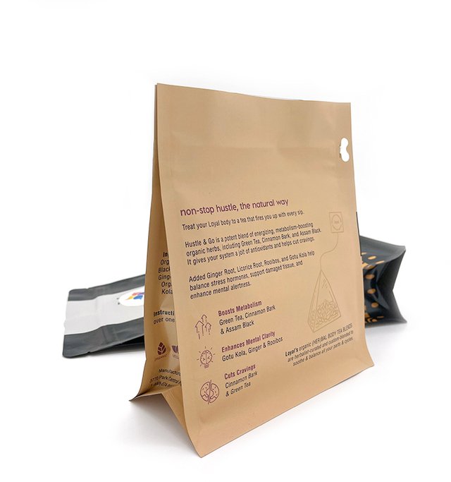 Le gousset latéral à fond plat refermable en gros imprimé personnalisé tient les sacs d'emballage de poche à fermeture éclair de café 