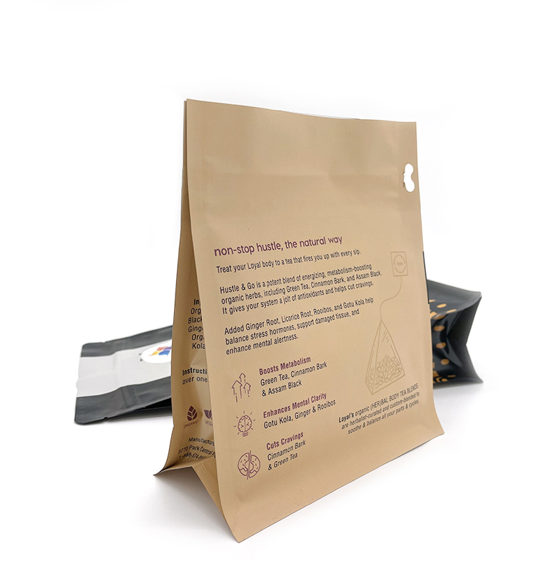 Le gousset latéral à fond plat refermable en gros imprimé personnalisé tient les sacs d'emballage de poche à fermeture éclair de café 