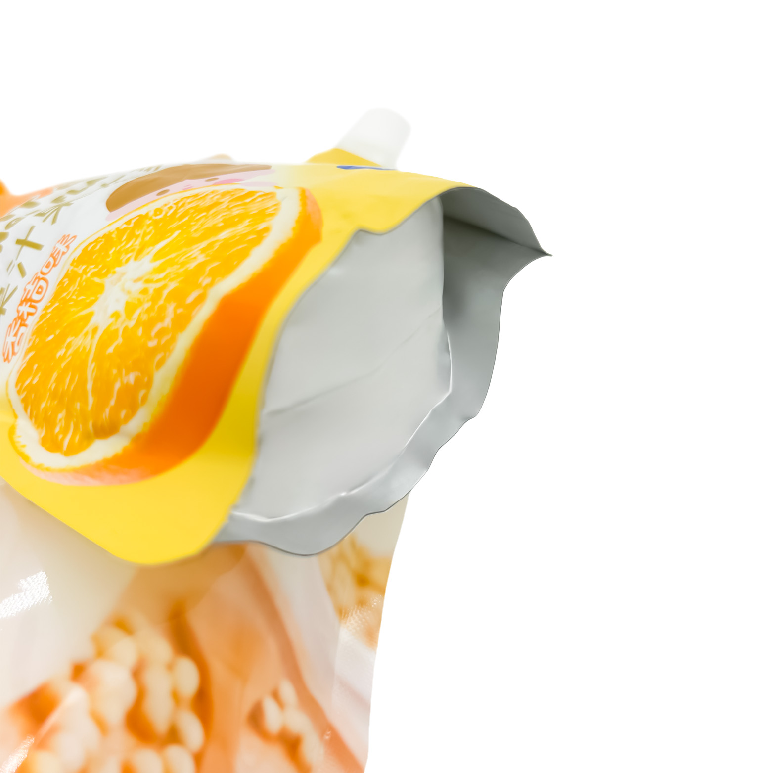 Emballage de gelée de jus de fruit en forme imprimée personnalisée, emballage de boisson avec bec en aluminium, pochettes liquides debout pour jus de fruit 