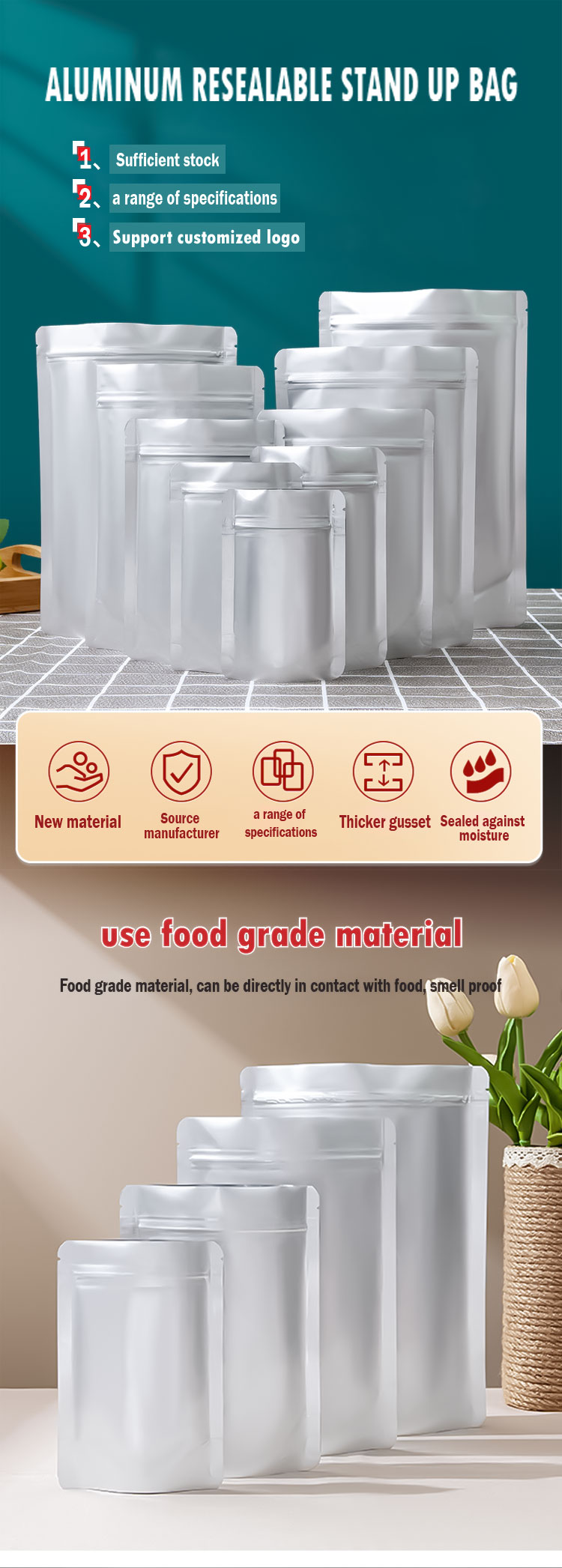 pochettes d'emballage alimentaire