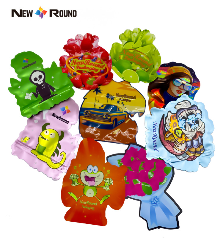Sacs en Mylar personnalisés Gummies, série d'animaux noirs, pochette en plastique de forme spéciale, vente en gros